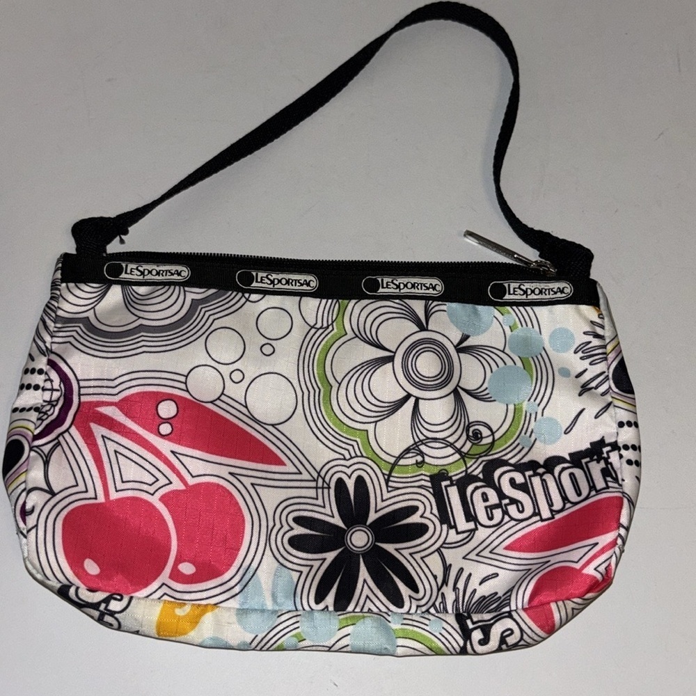 LeSPORTSAC MINI SHOULDER BAG WHITE BLACK RED BLUE COLORS CHERRY FLORAL DESIGN